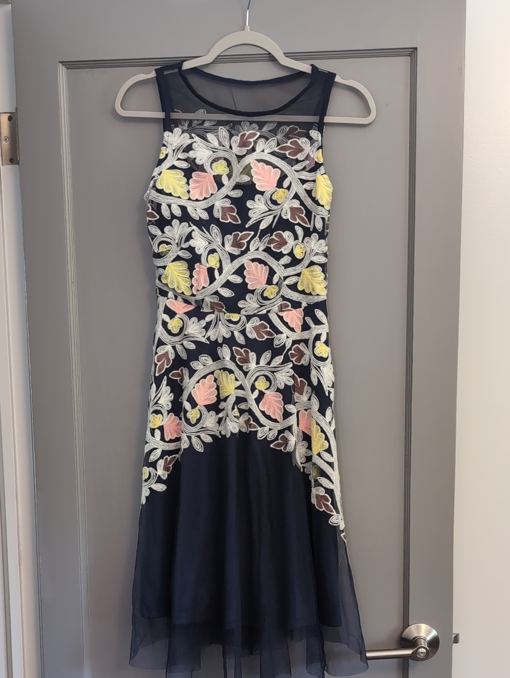 Eva By Eva Franco Anthropologie Navy Midi Dress with Embroidery